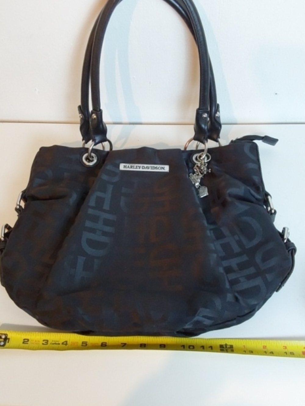 Harley-Davidson|Black Jacquard / Leather Logo Shoulder Bag Silver Hardware Large